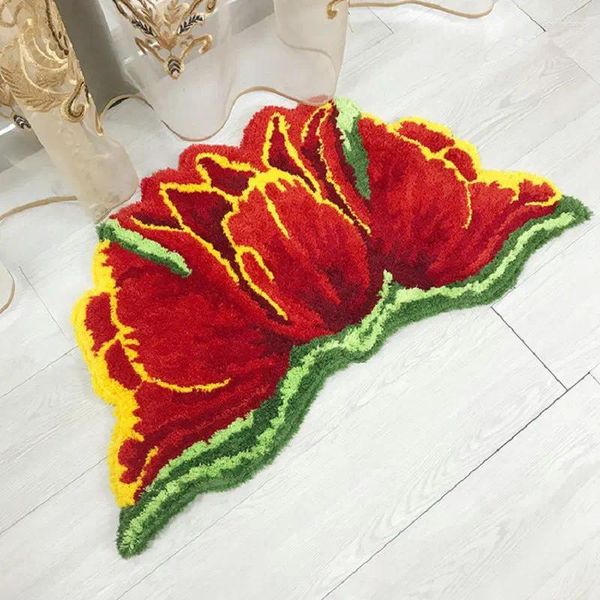 Teppiche Weiche getuftete Tulpe Blume Teppich Fußmatte für Wohnzimmer Schlafzimmer Dekor rutschfeste Badezimmer Bodenmatte Kunst Blumen Plüsch Teppich Dropship