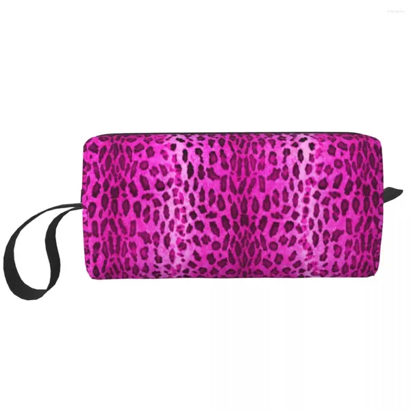 Sacos de armazenamento Viagem rosa leopardo saco de higiene bonito animal pele impressão maquiagem organizador cosmético para mulheres beleza dopp kit caso