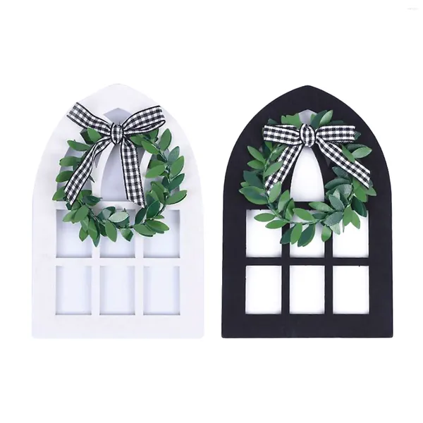 Decorazione per feste 2x Plaid bianco nero Rustico Cornice per finestra Ornamenti Parete Arco in legno Primavera Estate Espositore Puntelli