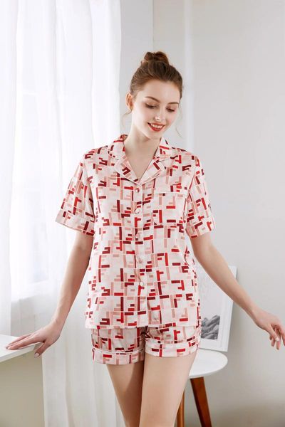Casa Roupas Silk Stain Pijamas Conjuntos de pijama com faixa de cabeça Designer