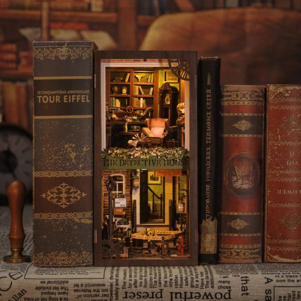 Cutebee Book Nook 3d Puzzle Miniatur Doll House Kit mit Touch Light Dust Cover DIY Bücherregal Einfügen Geschenk Rose Detective Agentur