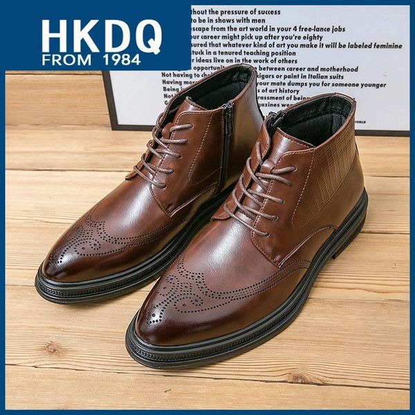 Scarpe eleganti HKDQ Stivali casual da uomo d'affari Oxford classici eleganti da uomo in pelle marrone con punta alta e punta brogue uomo