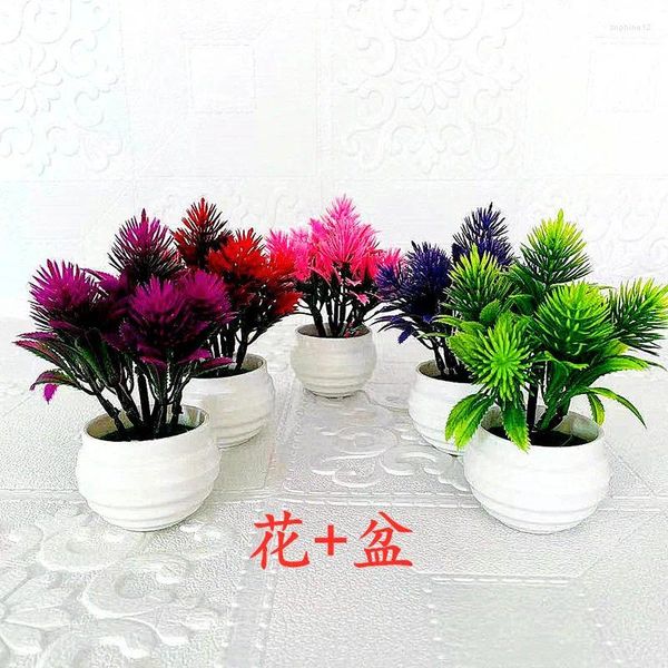 Flores decorativas plantas artificiais pinha grama bonsai falso flor vaso planta jardim sala de estar decoração para casa