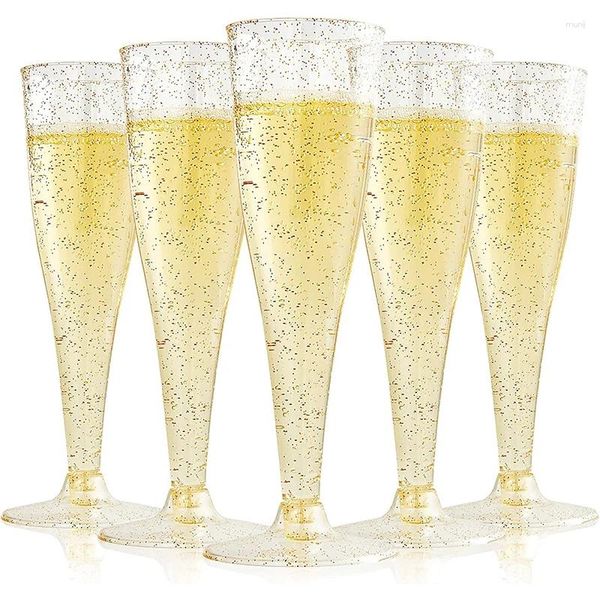 Bicchieri usa e getta Cannucce 5 pz 4.5 OZ/135 ml Flauti da Champagne in plastica Calice Trasparente Bicchieri da vino rosso da cocktail Forniture per tazze per feste di nozze