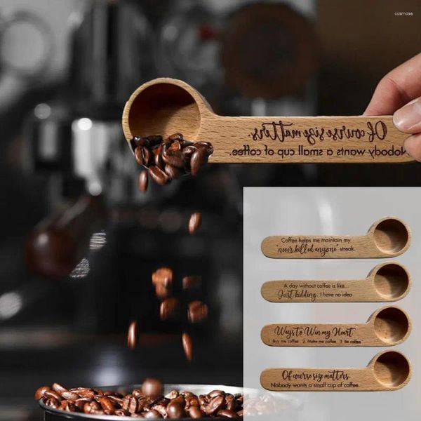 Colheres de café gravadas em madeira com letras impressas com design exclusivo de clipe de bolsa para medição de suporte de suspensão