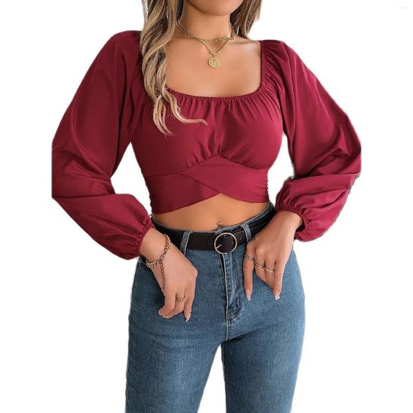 Camicette da donna Top corto da donna sexy eleganti Camicia streetwear da ragazza a maniche lunghe femminile Casual da donna