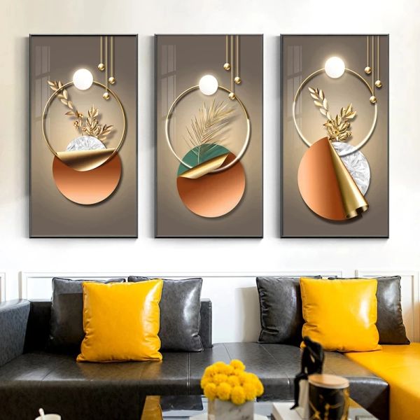 Moderne abstrakte luxuriöse geometrische Leinwand Drucke goldene Blattplakate Wandkunst Bilder Home Decor Eingang Dekorative Malerei