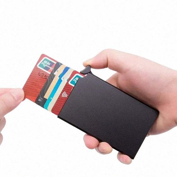 Antimagnetischer RFID-Anti-Diebstahl-Kartenhalter Automatischer Pop-up-Typ Metall-Aluminium-Shell-Kreditkartenbox Mann Frauen Busin Wallet A6FV #