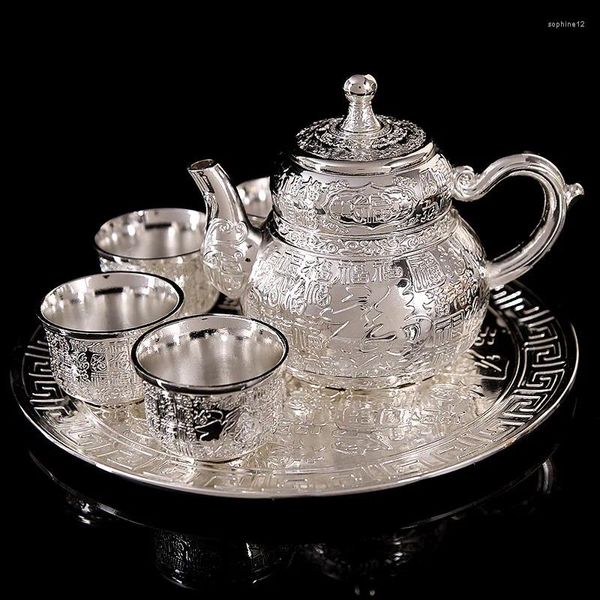 TeAware Setleri 6 parçalı Avrupa tarzı bronz çay seti retro metal çaydanlık çay fincanı alaşımlı şarap camı tepsisi doğum günü hediye kutusu