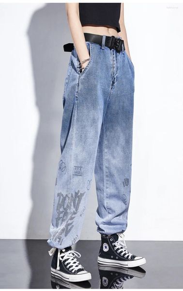 Frauen Jeans Frauen Baggy Streetwear Denim Hose Farbverlauf Lange Hosen Lose Krawatte Fuß Größe 5XL Gedruckt Frau Frühling