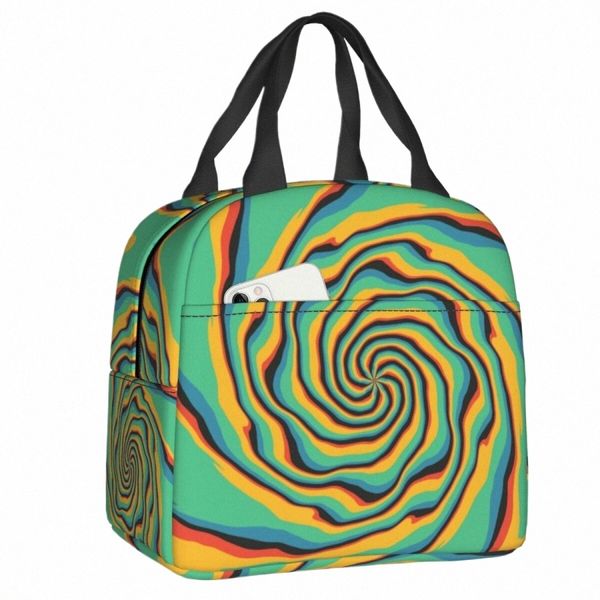 Retro Swirl Stampa geometrica astratta Lunch Bag Estetica psichedelica Dispositivo di raffreddamento impermeabile Scatola di pranzo termica isolata Borse da donna X95v #