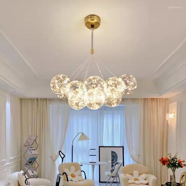 Lampadari Starlight Glass Bubble Ball Nordic Light Luxury Home Decor Camera da letto Soggiorno Lampadario a sospensione Lampade da tavolo da pranzo