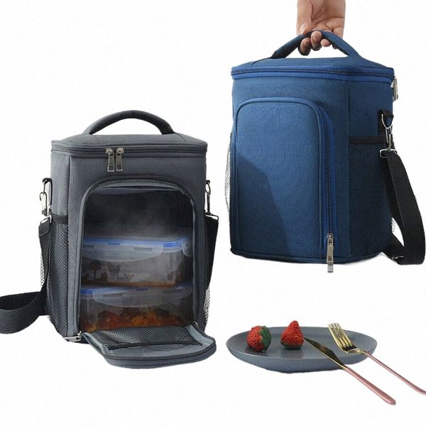 Iskybob Men Lunch Bag Reutilizável Lunch Box com alça de ombro ajustável Outdoor Oxford Cloth Grande capacidade Insulati Bag V69t #