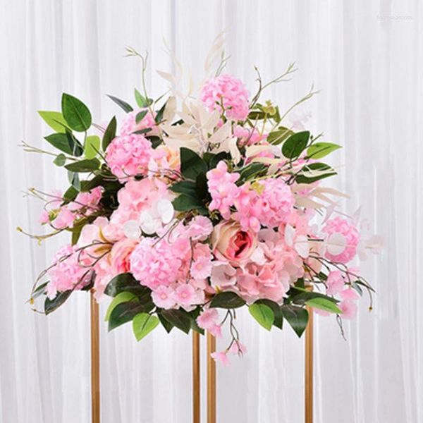 Flores decorativas Decoração de casamento 40 cm de flor artificial Pom mesa central peça de seda plástico Bola de seda Prop Acessorie