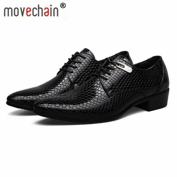 Botlar Movechain Erkek Yılan Hinkini Tahıl Deri Dikişli Elbise Ayakkabıları Erkek İş Ofisi Oxfords Adam Gündelik Düğün Daireleri EUR BOYUTLU 3847
