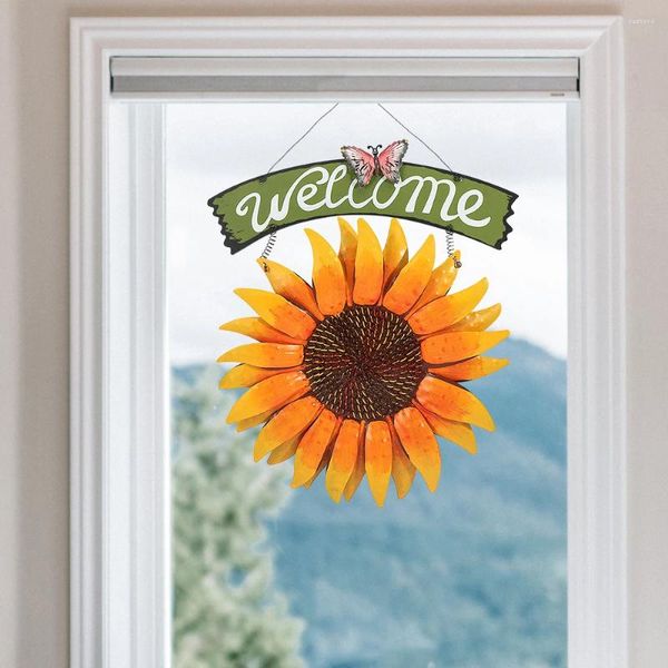 Decorazioni da giardino Cartello di benvenuto girasole per artigianato sulla porta d'ingresso Appendiabiti vintage Decorazione con placca floreale in metallo