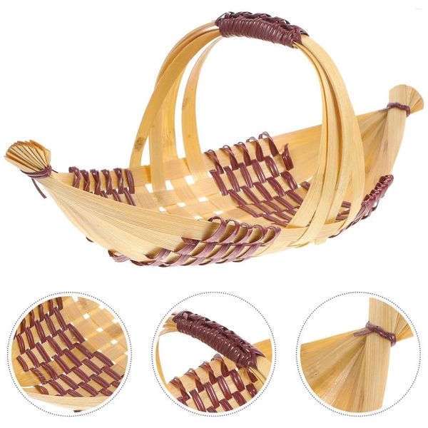 Тарелки Бамбуковая тарелка в форме лодки Плетеная корзина для закусок Ресторан Поднос для суши Украсить