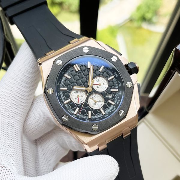 Relógio mecânico automático masculino de luxo e de alta qualidade com código de tempo AAA grau qualidade 316 caixa de aço de precisão 44mm mostrador relógio masculino clássico de três olhos
