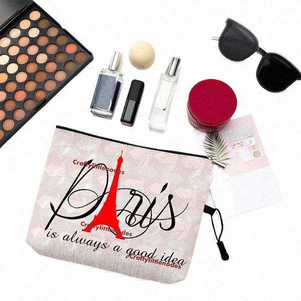 moderna Paris Torre Eiffel Inglês Letetrs Imprimir Padrão Mulheres Higiene Pessoal Organizar Caso Bonito Saco Cosmético Portátil Make Up Bags t47l #