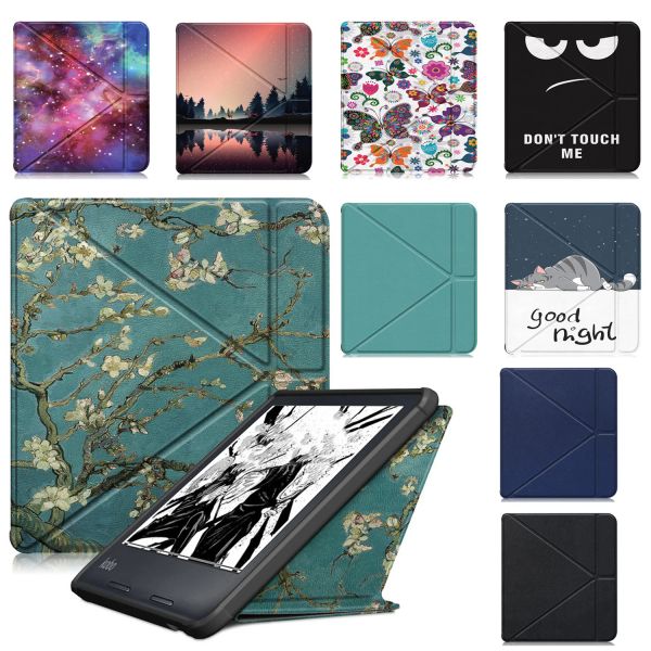 Кожаный корпус оригами для Kobo Libra 2 N418 7 -дюймовый Ereader Funda Capa Magnetic Auto Wake Sleep Cover Ebook Print Cats Sleepcover