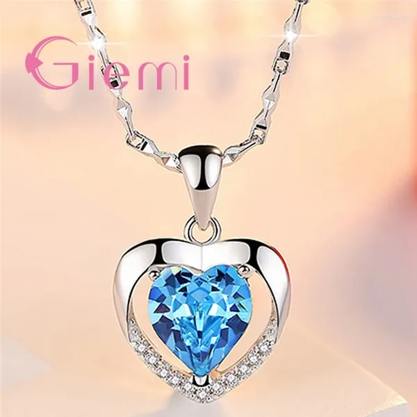 Catene Collana con ciondolo in argento sterling 925 per donne Gioielli di moda di fidanzamento Cristallo austriaco Romantico a forma di cuore all'ingrosso