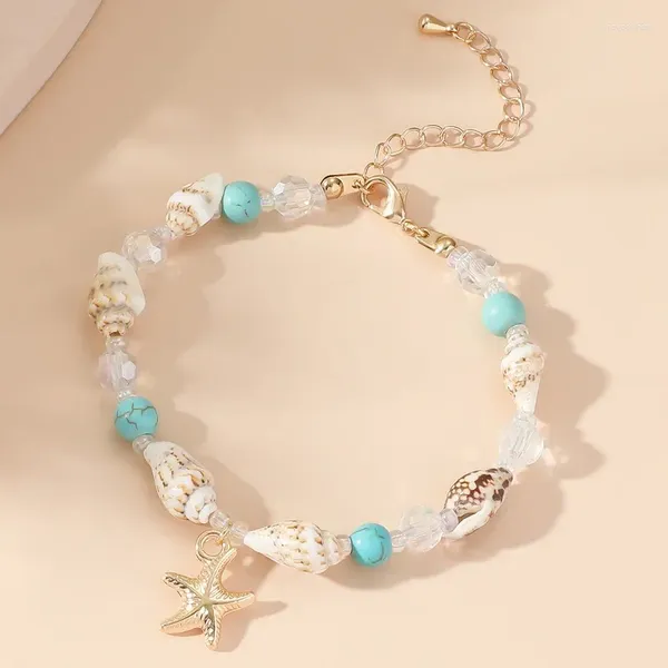 Braccialetti con ciondoli Bracciale con perline Boho stella marina blu per donna Gioielli da spiaggia per amicizia regolabili intrecciati a mano estivi