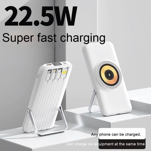 Power Bank di grandi dimensioni da 22,5 W lampeggiante veloce con aspirazione magnetica e cavo portatile integrato, alimentatore mobile tre in uno