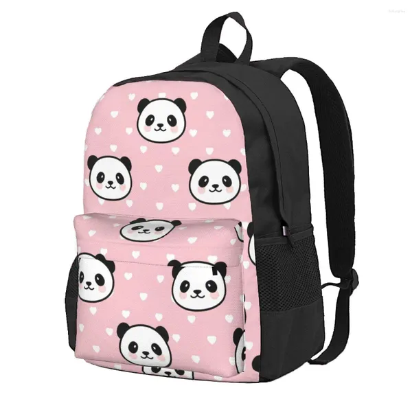 Borse portaoggetti Zaino Panda e cuori Rosa Borsa per laptop da viaggio a spalla con libro scolastico stampato casual per donna e uomo