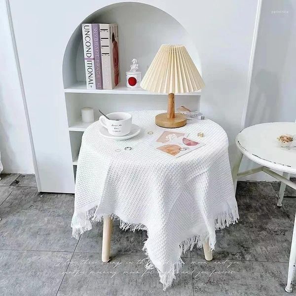 Pano de mesa simples waffle branco nórdico decorativo pogal fundo piquenique sobremesa almofada cachecol scling65