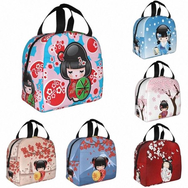 Japanische Keiko Kokeshi-Puppe, isolierte Lunch-Tasche, niedliches Design, Kimo-Geisha-Puppen, Mädchen-Kühler, thermische Bento-Box, Lunchboxen