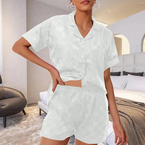 Casa roupas 2024 pijamas de seda para mulheres loungewear shorts casuais ternos senhoras conjunto com decote em v sexy pijamas roupas