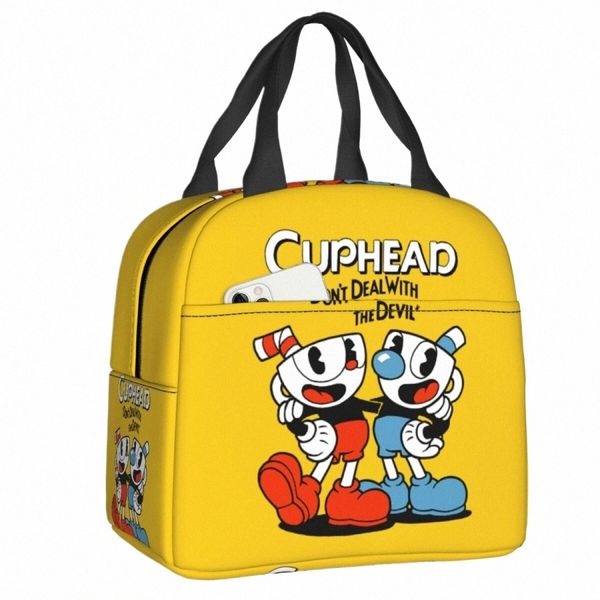 Jogo quente Cuphead Mugman Lunch Bag para a escola de trabalho Waterproof Cooler Thermal Isolated Lunch Box Mulheres Kids Food Tote Bags 64kX #