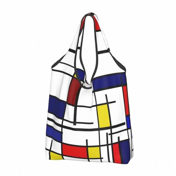 mdrian Minimalista Art Groceries Shop Bag Custom Shopper Ombro Tote Bags Grande Capacidade Portátil Color Art Handbag r57F #