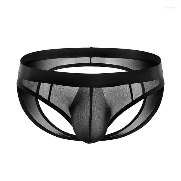 Underpants homens sexy malha cintura baixa calças duplas transparente elástico aberto bubriefs homens breve biquíni sob o desgaste homem srting