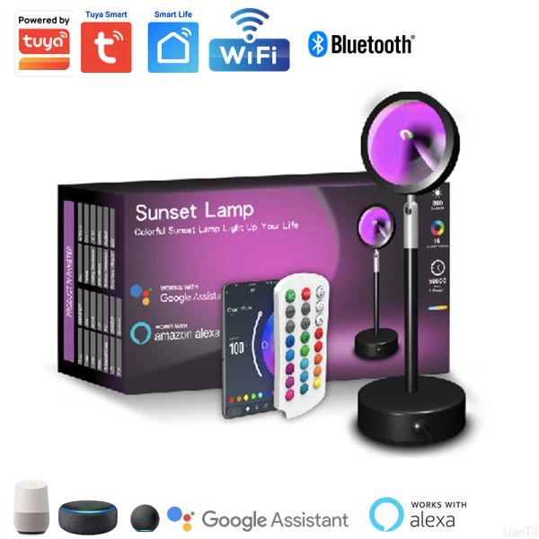 Controle tuya inteligente pôr do sol lâmpada sem fio wifi pôr do sol projetor rgb arco-íris atmosfera led luz para decoração de casa app e voz cotrol