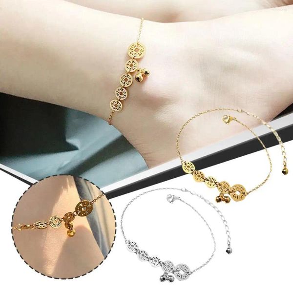 Fußkettchen Mode Glück Kupfer Glocke Vintage Charme Gold/Silber Farbe Metall Für Frauen Strand Reise Schmuck Geschenke E3X8