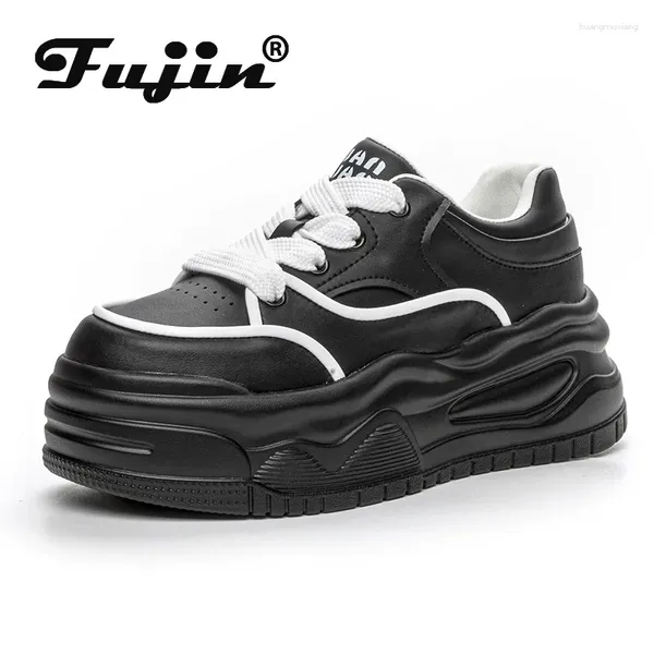 Sapatos casuais fujin 7cm microfibra couro primavera chunky tênis plataforma cunha skate embarque moda feminina outono senhoras