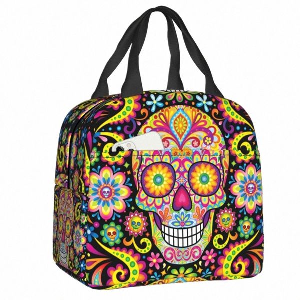 messicano Sugar Skull Day Of The Dead Art Borse pranzo isolate Donna Resuable Thermal Cooler Food Lunch Box Outdoor Cam Travel J0ZB #