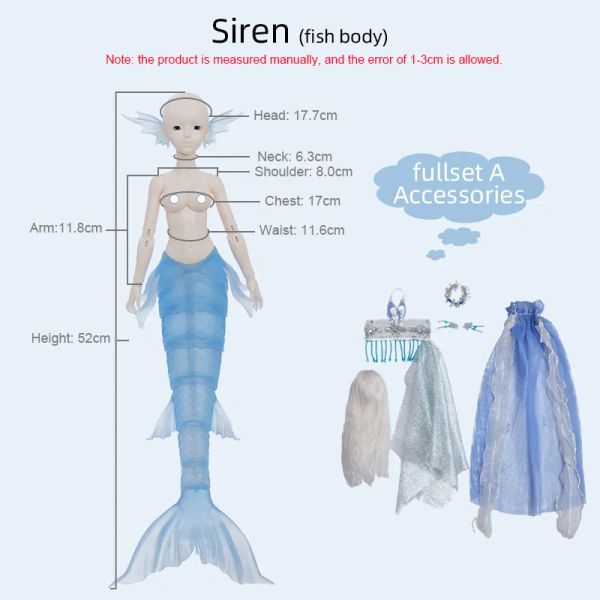 Fantasy Angel 1/4 Siren Sereia Doll 52cm Fish Bod Bjd Resin Toys Fullset DD MDD MSD Ball Doll Anime Ball Ball Doll