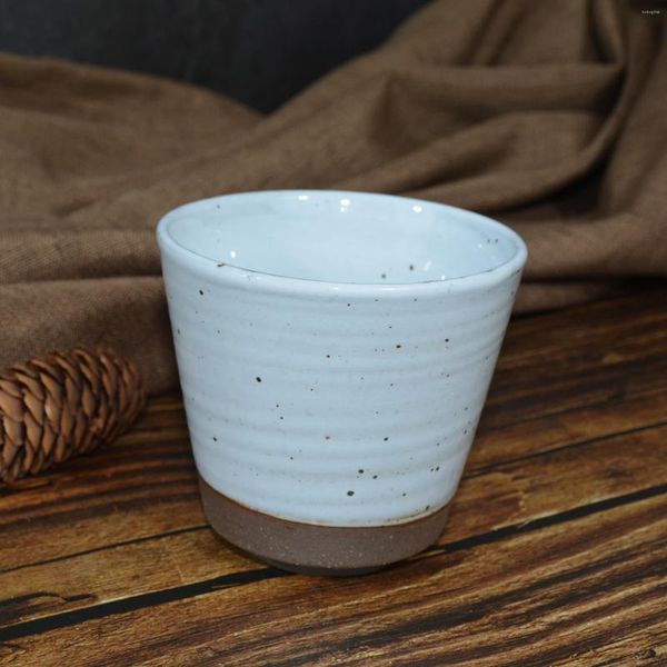 Tazze 1 pezzo fatto a mano ad alta temperatura in ceramica grossolana stile giapponese maculato con impugnatura bianca tazza in ceramica unica tazza da tè e caffè