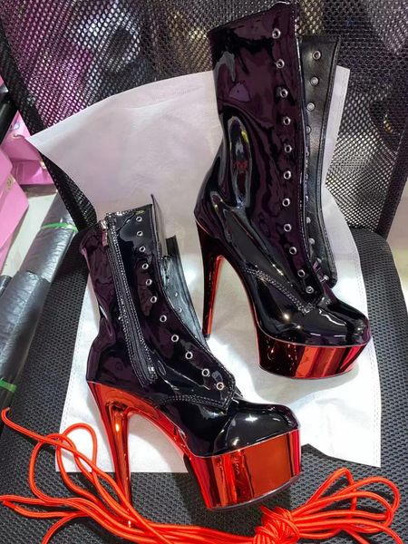 Танцевальная обувь, модные классические ботильоны на очень высоком каблуке 15 см, черные и красные туфли на шпильке 6 дюймов для танцев на пилоне