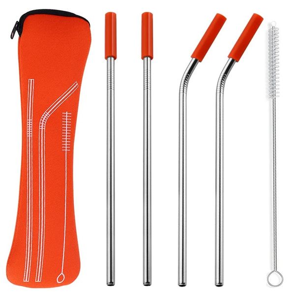 6pcs/set paslanmaz çelik 304 Saman yeniden kullanılabilir içme pipetleri Taşınabilir anti-çizilebilir seyahat bıçak takımı Set Setleri Temiz fırça ile