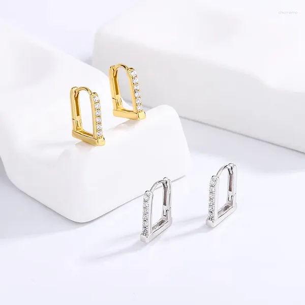 Orecchini a bottone in argento sterling S925 a fila singola con diamanti pieni per coppia da donna di forma ellittica con semplicità geometrica