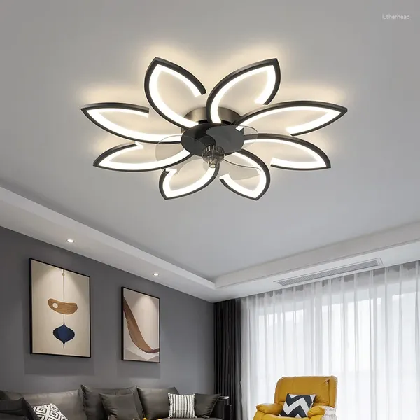 Pétalas led ventiladores de teto lâmpada com luz quarto mesa jantar ventilador controle remoto 220v preto dispositivo elétrico