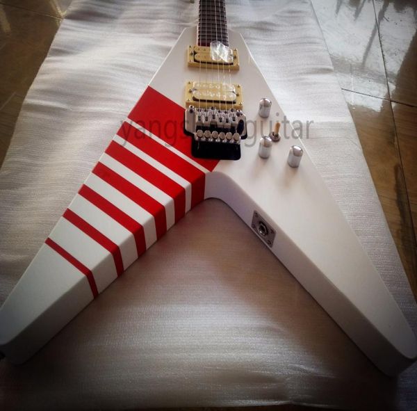 Seltene Kill Switch Buckethead 24 Bünde KFC Flying V Alpine White Solo E-Gitarre Red Neck Binding Floyd Rose Tremolo Tailpiece7349466