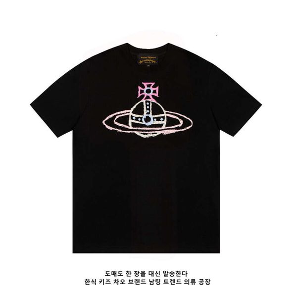 T-shirt a maniche corte per coppia allentata con stampa di inchiostro coreano China Chic Vivi Western Queen Mother Earth per uomo e donna
