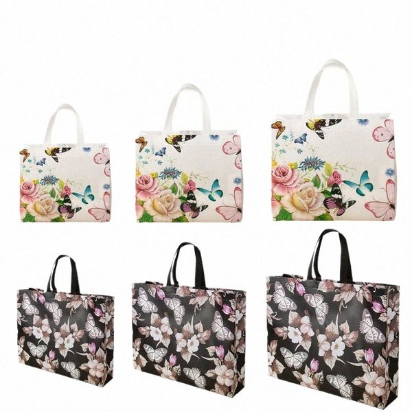 Shop-Tasche Schmetterlingsdruck Wasserdicht N-gewebter Stoff Lagerung Wiederverwendbare Lage Reisetasche Frauen Shop Trolley A9Y0 #