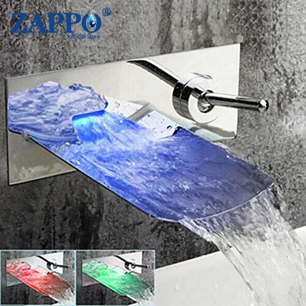Rubinetti per lavabo ZAPPO LED RGB Cascata Vanity Vessel Rubinetto a parete Bagno in ottone massiccio Acqua fredda Cromo