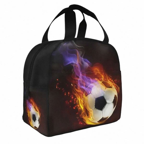 Fogo Futebol Isolado Lancheira Portátil Bolas de Futebol Esportes Almoço Ctainer Saco Térmico Tote Lancheira Office Travel Girl Boy V8AT #