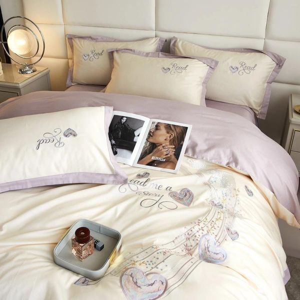 Bedding Sets Firly Heart Light Light Luxury e Senior Sense Cotton Spring Summer Summer Summer Conjunto de quatro peças